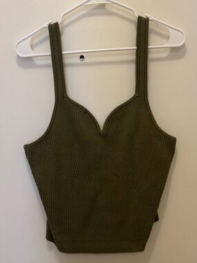 Abercrombie & Fitch Olive Green Ribbed Notch-Neck Tank